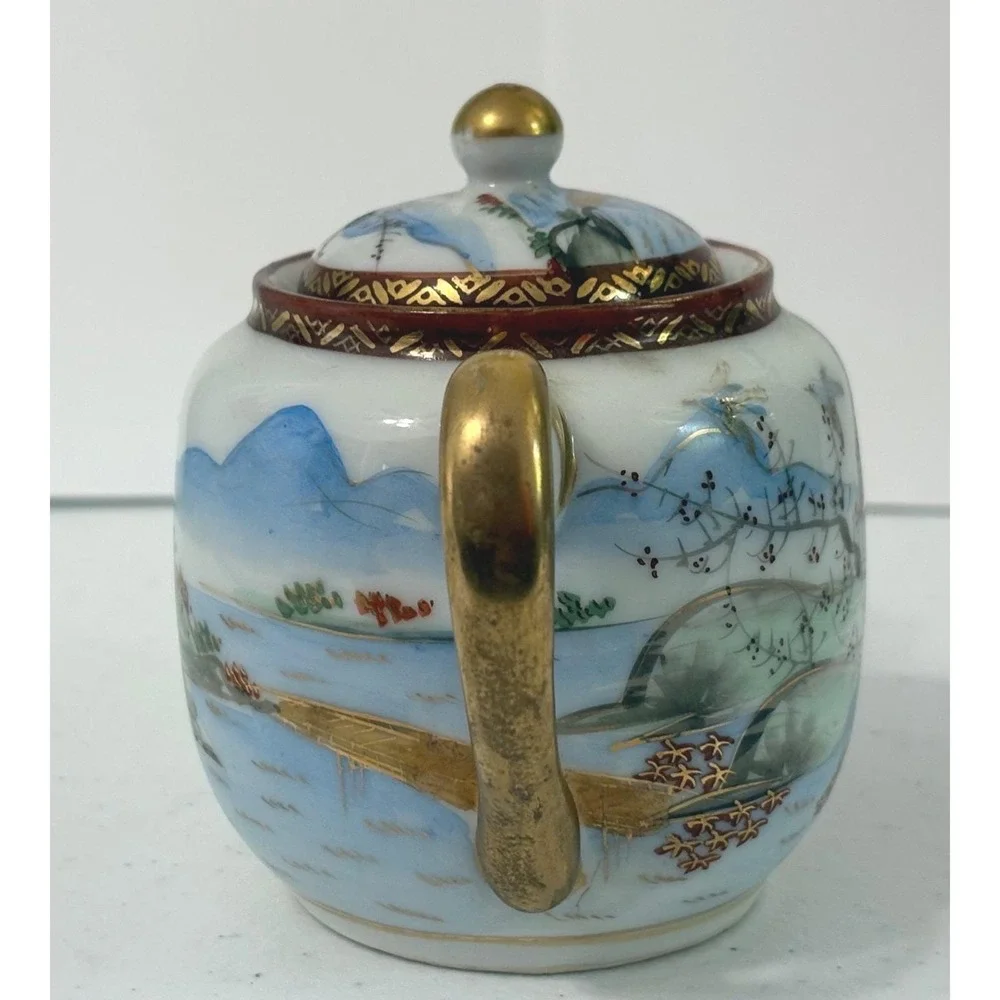 Vintage Japanese Hand Painted Porcelain Creamer and Sugar Bowl Set Waterfall